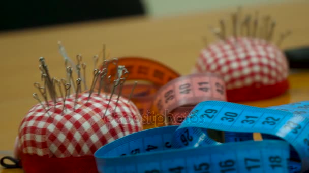 Sewing Accessories and Tape Measure. Sewing and knitting accessories. Set of different sewing accessories - Footage, Video