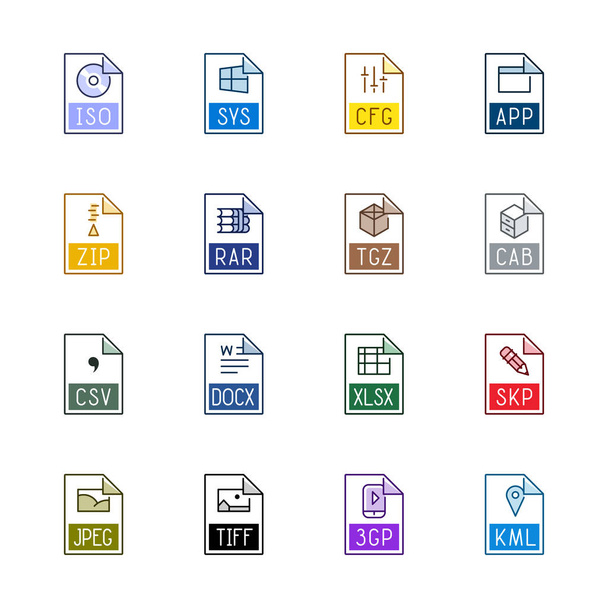 File type icons: Diversen - Linne kleur serie - Vector, afbeelding