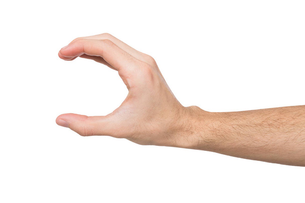 Чоловіча рука вказує на об'єкт з індексом пальця ізольовано на білому
 - Фото, зображення