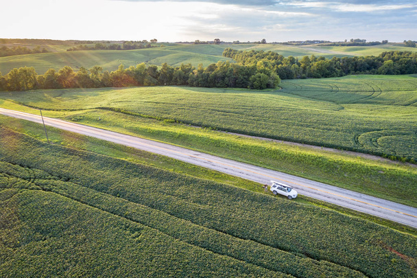 green soybean fields aerial view - Fotoğraf, Görsel