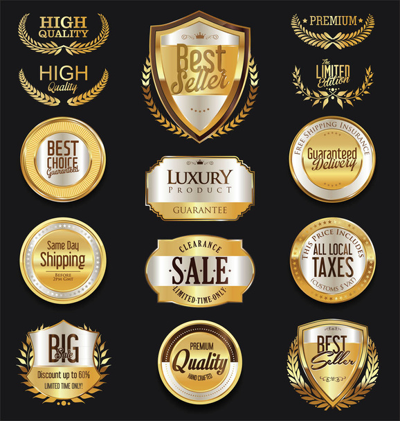 Golden badges and labels retro design collection - Вектор, зображення