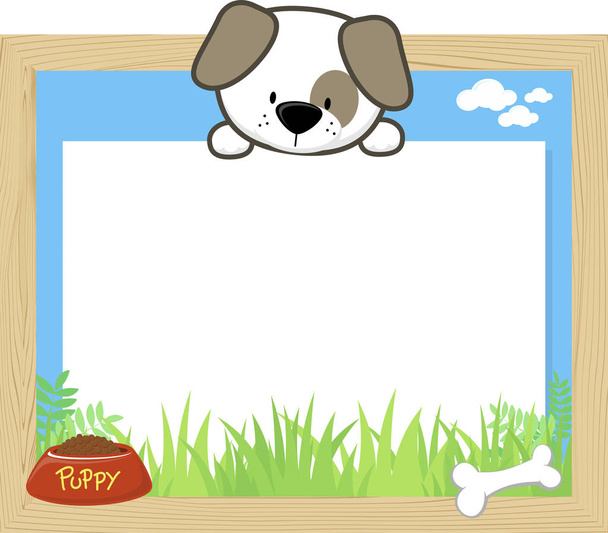 wood frame with cute baby dog - Vector, imagen