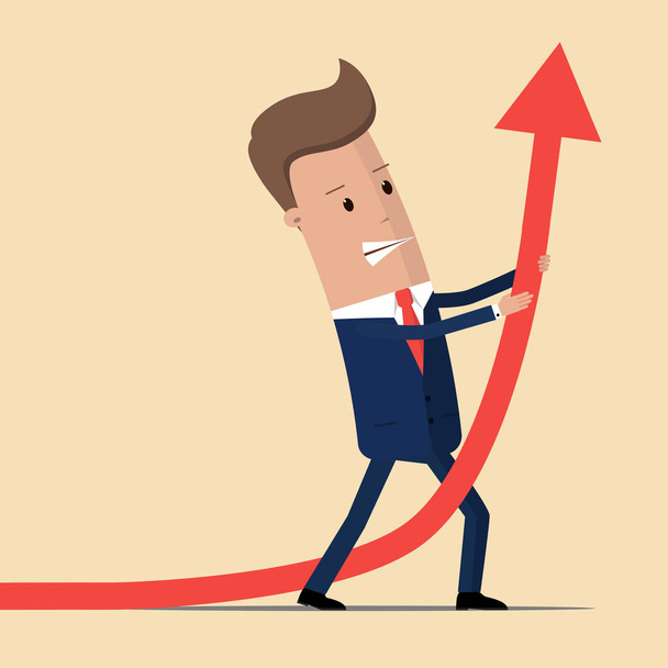 Change of a direction. Businessman cleverly changing the path of a huge arrow to suggest a positive increase. Business concept vector illustration - Vector, Image