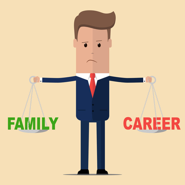Businessman with Family and Career balance. Vector illustration - Vector, Image