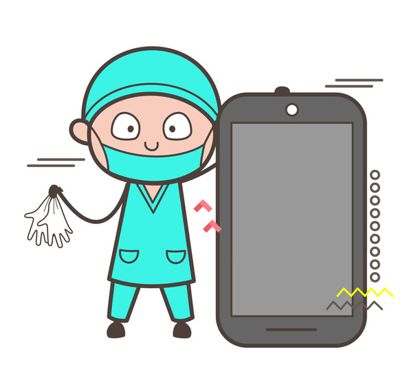 Γελοιογραφία χειρουργός μιλάει στο τηλέφωνο με πελάτη διάνυσμα έννοια - Διάνυσμα, εικόνα
