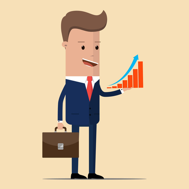 Businessman showing rising graph chart on his hand . Successful Business Concept. Vector illustration - Vector, Image