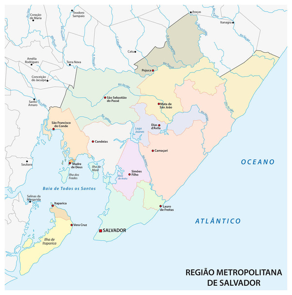 Χάρτης της μητροπολιτικής περιοχής του Σαλβαδόρ στα Πορτογαλικά - Διάνυσμα, εικόνα