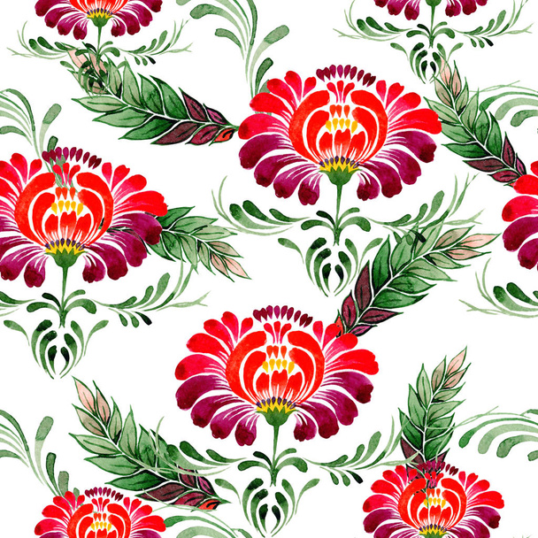 Wildflower petrikovka flower pattern in a watercolor style . - Foto, Imagem