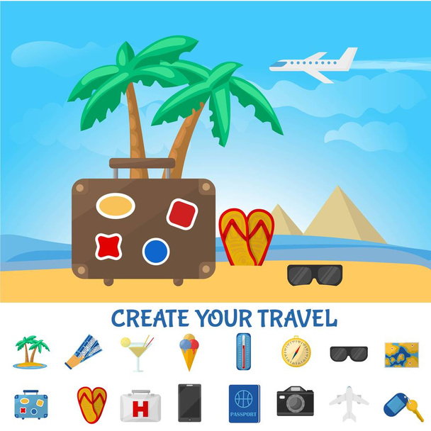 Colorful Summer Travel Composition - Vector, imagen