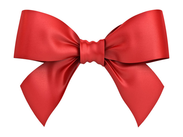 Red gift ribbon bow isolated on white background . 3D render - Photo, Image