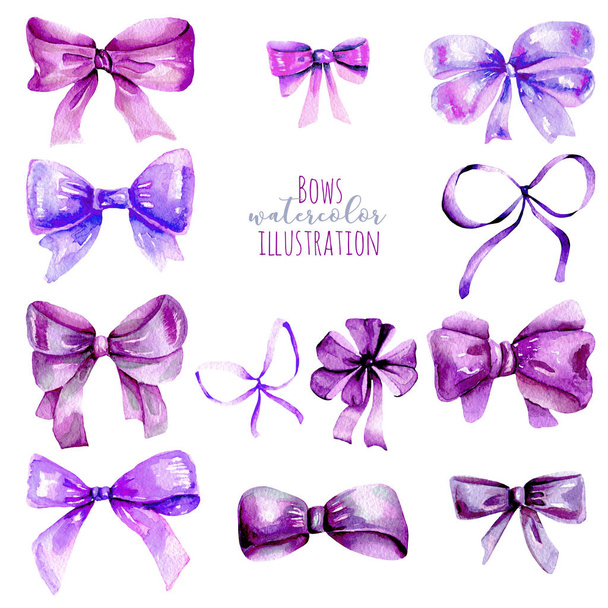 Set of watercolor purple bows - Photo, Image