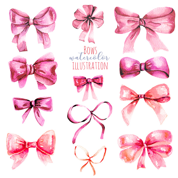 Set of watercolor pink bows - Photo, Image