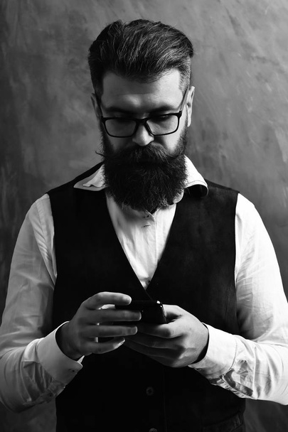 Bearded man, brutal caucasian hipster with moustache in glasses - Фото, зображення