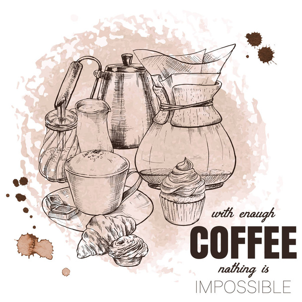 Decorative coffee poster, vintage engraved - Vector, Image