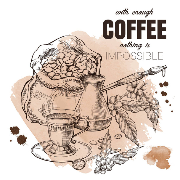 Decorative coffee poster, vintage engraved - Vector, Image