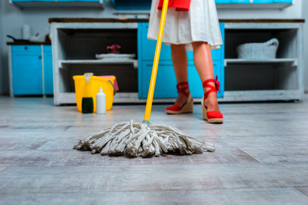 housewife mopping floor - Photo, Image