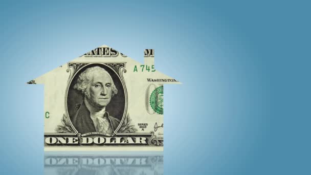 Δολάριο τραπεζογραμμάτια με μορφή του σημαδιού σπιτιών, έννοια οικονομία  - Πλάνα, βίντεο