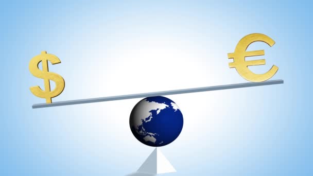 escalas globo com sinais de dólar e euro, conceito de economia
  - Filmagem, Vídeo