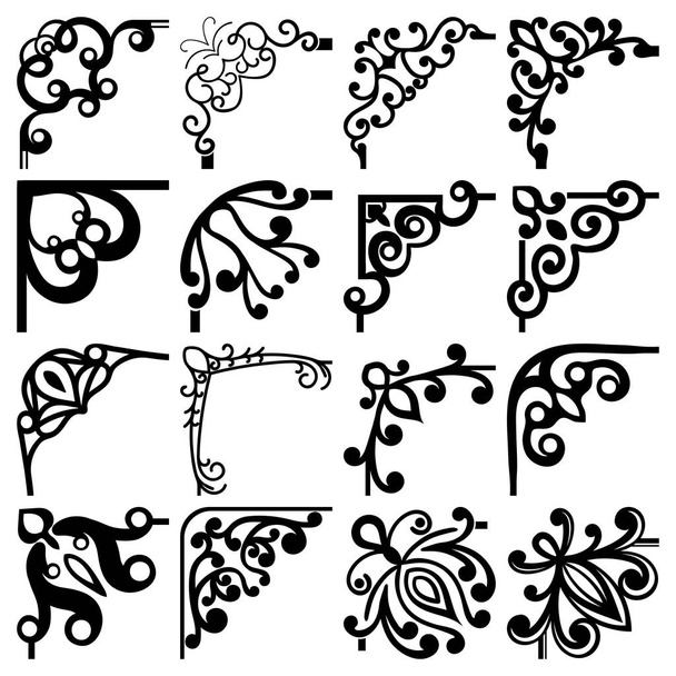 Vector floral black and white corners set. - Vector, Image