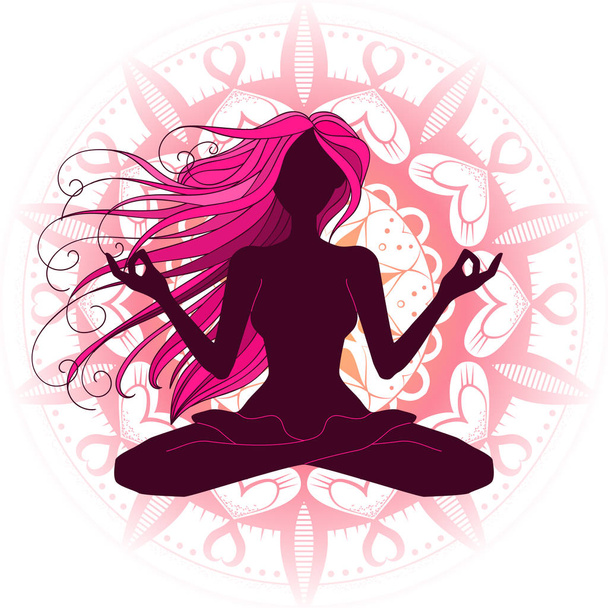 Beautiful woman silhouette meditating - Vector, Image