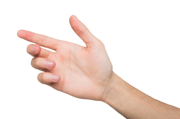 Αρσενική χέρι κρατά κάρτας, τηλεφώνου ή άλλων απομονωθεί σε λευκό - Φωτογραφία, εικόνα