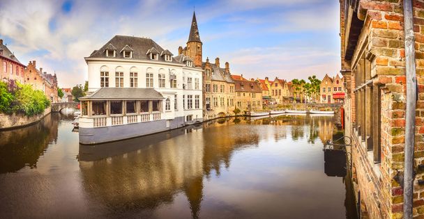 Panoramic view of famous water canal in Bruges, Belgium - Photo, Image