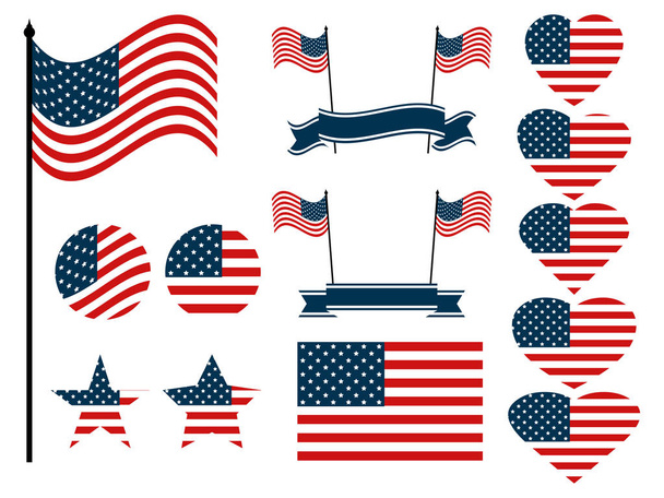 アメリカの国旗のセット。アメリカ合衆国の国旗のシンボルのコレクションです。ベクトル図 - ベクター画像
