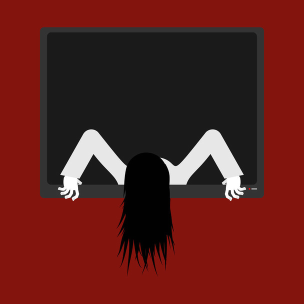 Zombie meisje uit TV Zombie komt uit televisor. Interferentie - Vector, afbeelding