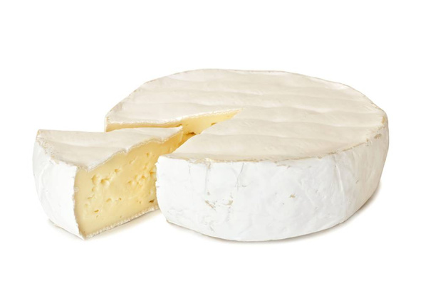 Brie with cut slice isolated on white - Photo, Image