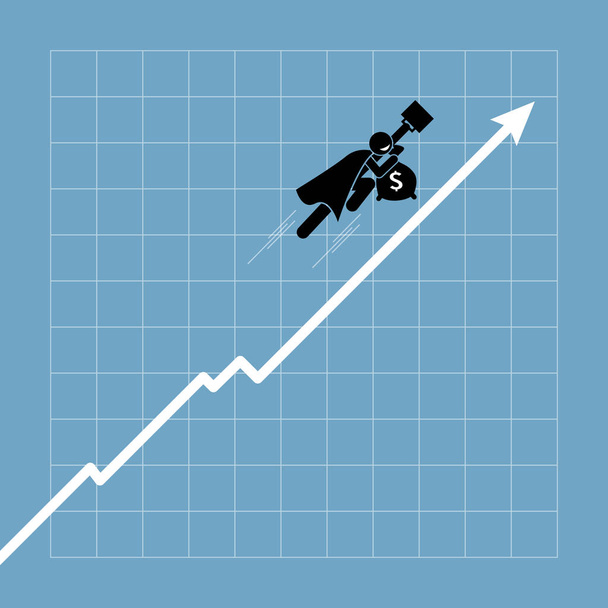 Businessman flying up above the chart as the graph going uptrend.  - Vector, Image