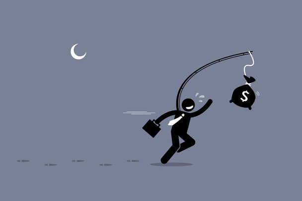 Oblivious man chasing a bag of money.  - Vector, Image