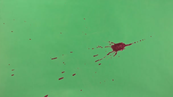 Vörös festék fröccs fölött zöld képernyő háttér - Felvétel, videó