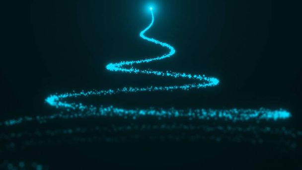 ein Weihnachtsbaum aus Partikeln. digitaler Hintergrund mit Fackel - Foto, Bild