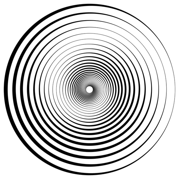 抽象的な幾何学的なスパイラル、円形、同心円状の線で波紋。ベクトル渦巻きスワール効果の深さ - ベクター画像