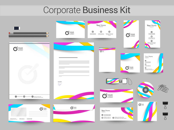 Kit de negócios corporativo com ondas coloridas
. - Vetor, Imagem