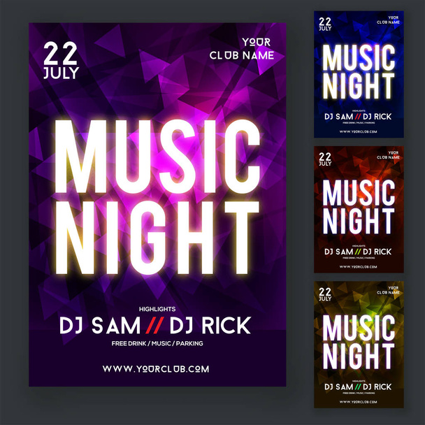 Musik-Nacht-Party-Flyer oder Plakat-Design mit vier verschiedenen Col - Vektor, Bild