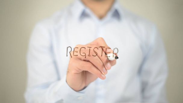 Register, Schrift auf transparentem Bildschirm - Foto, Bild