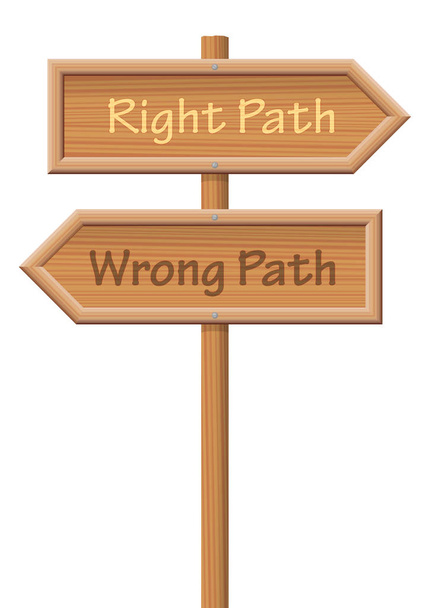 Right Path Wrong Path Wooden Guidepost - Vector, Image
