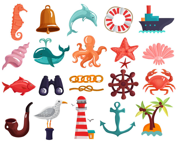 Nautical Elements And Sea Life Collection - Vector, afbeelding