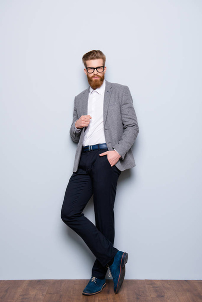 Full-length photo of young handsome man in formalwear with red b - Fotografie, Obrázek