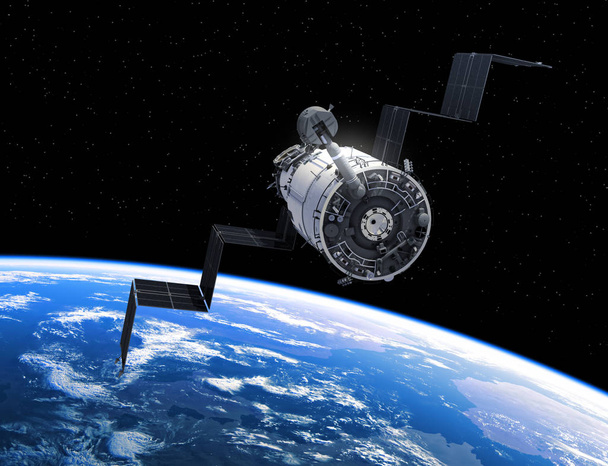 Lot stacji kosmicznej w przestrzeni kosmicznej - Zdjęcie, obraz