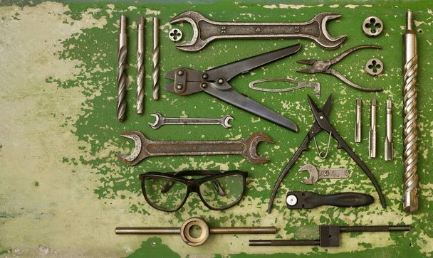 Building instrument on green background - Photo, Image