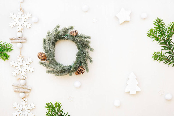 Christmas composition with wreath and ornaments  - Fotoğraf, Görsel