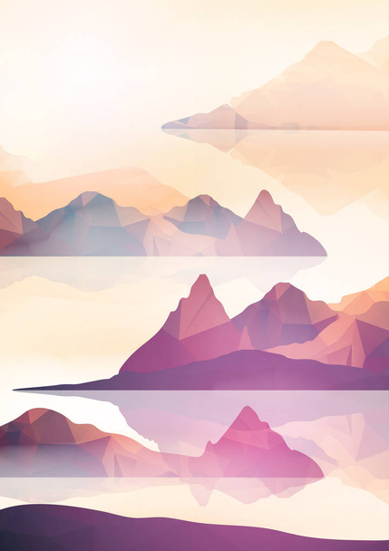 Geometric Mountain and Sunset Background - Vector Illustration - Vector, Image