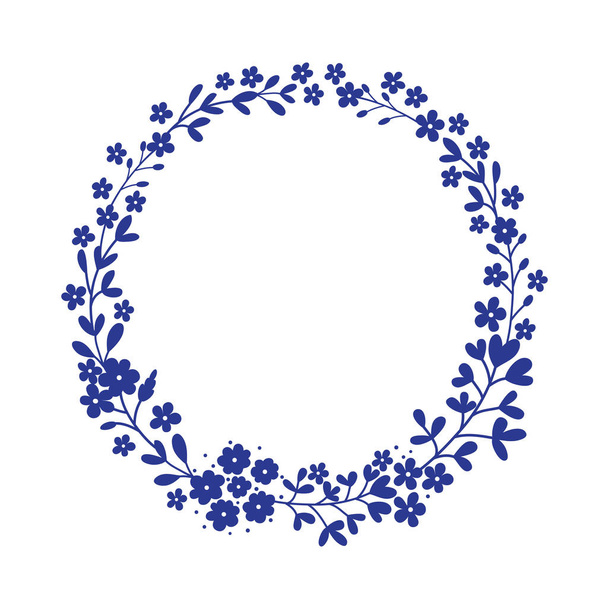 Round floral frame. Flower wreath in vector. - ベクター画像