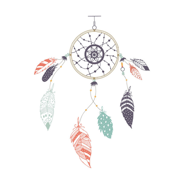 Cute hand drawn dreamcatcher with feather. Vector handdrawn doodle illustration - Vector, Image