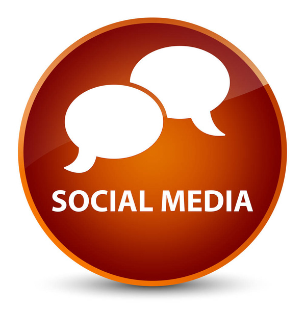 Mídia social (ícone de bolha de bate-papo) botão redondo marrom elegante
 - Foto, Imagem