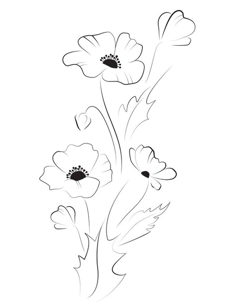 Poppy flowers black silhouette - Vector, Image