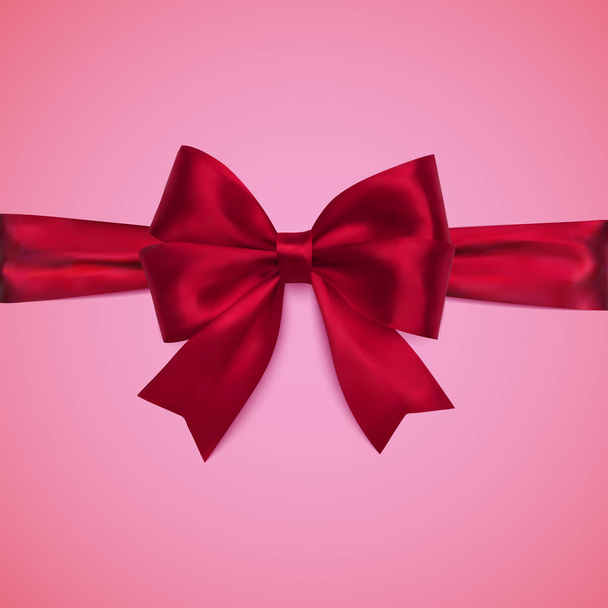 Decorative red bow with horizontal ribbon. - Vector, Image