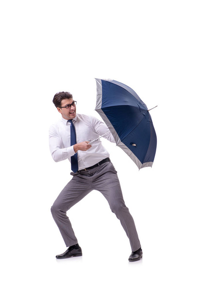 Young businessman with umbrella isolated on white - Foto, immagini